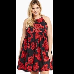 Torrid Black Dress with Red Floral Print, size 26